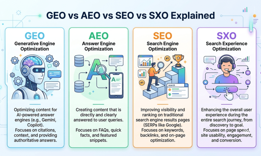 GEO vs AEO vs SEO vs SXO Explained